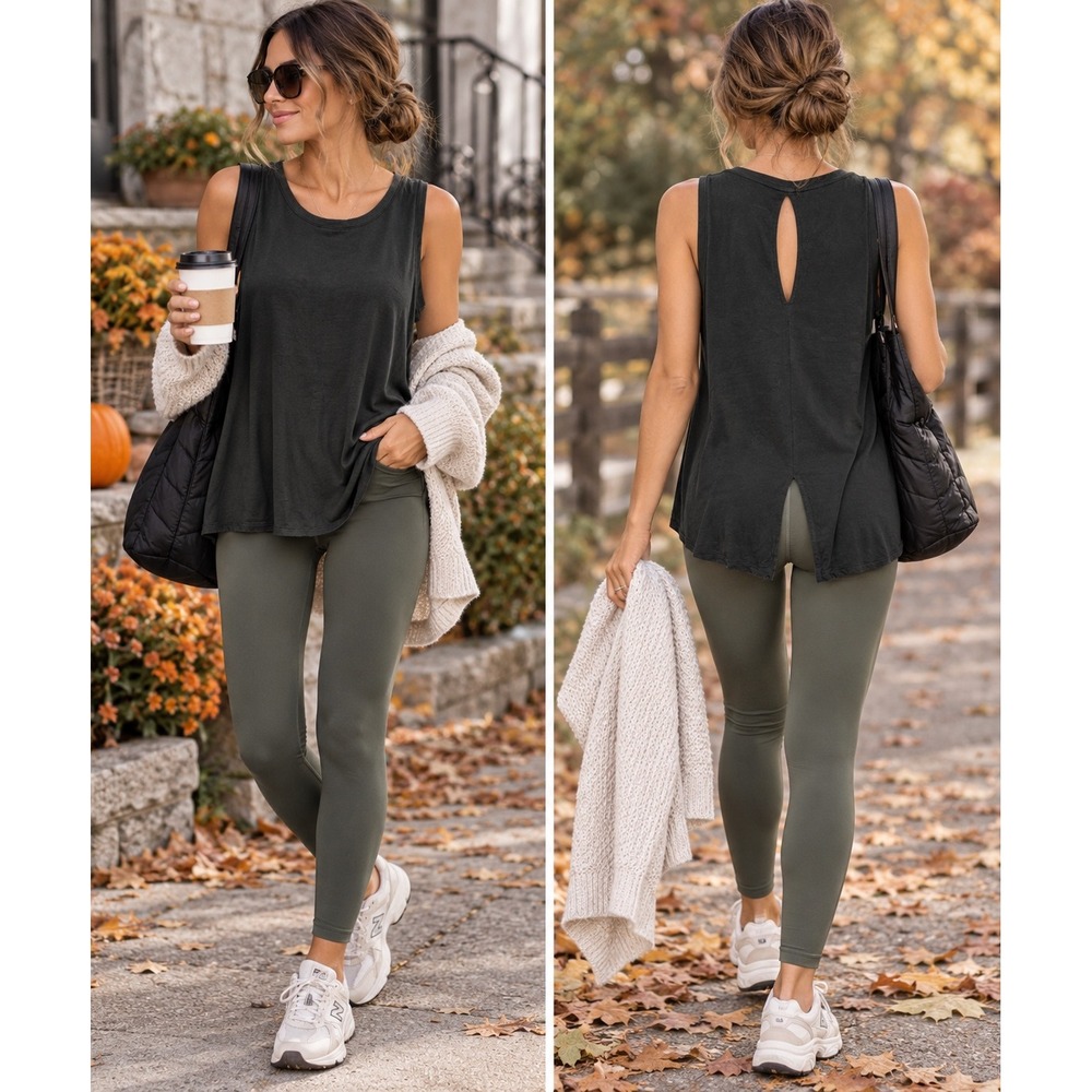 Halogen Women Gray Back Keyhole Split Hem Top S Athleisure Minimalist Sporty